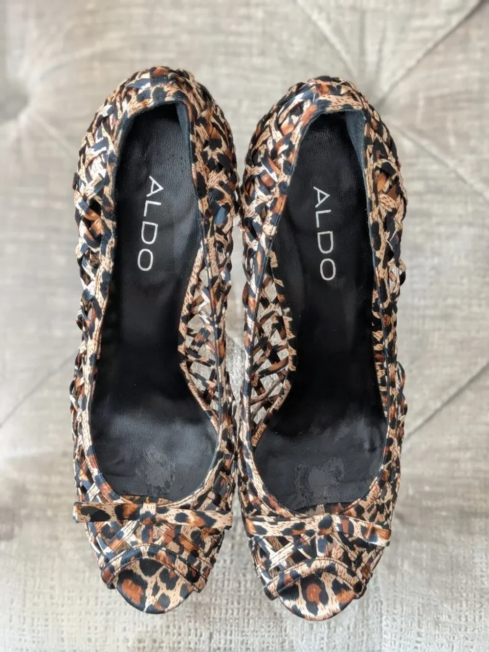 ALDO Leopard Print Woven Cage Platform Pumps Stiletto Heels Sz 38 / 7.5